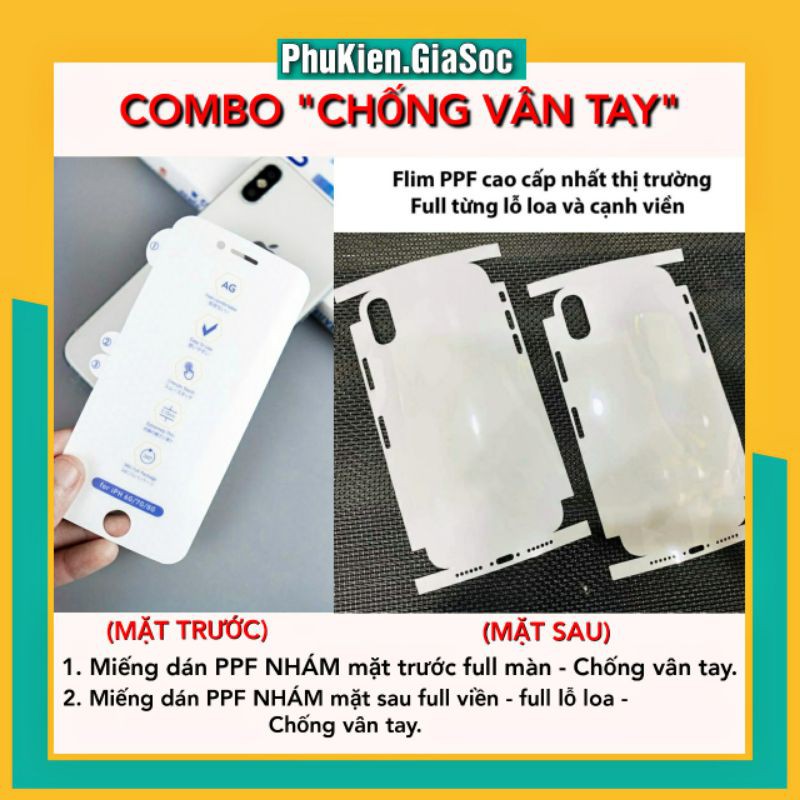 Miếng Dán PPF Iphone Nhám Mặt Trước + Dán PPF Nhám Mặt Sau Full Lỗ Loa Chống Vân Tay - Bảo Vệ Toàn Bộ Iphone