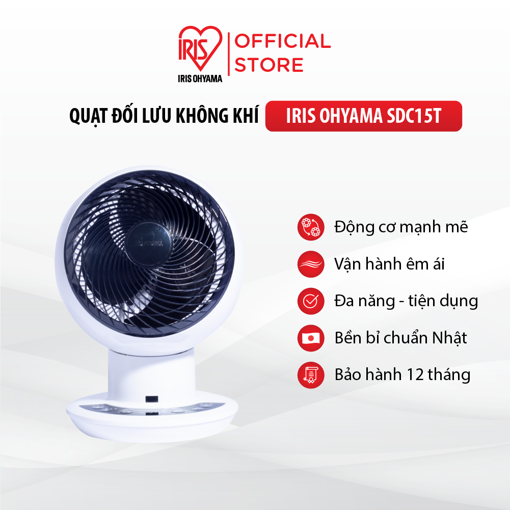 Quạt đối lưu không khí Iris Ohyama SDC15T - Quạt điện để bàn giúp tuần hoàn không khí, sử dụng cho văn phòng/ gia đình