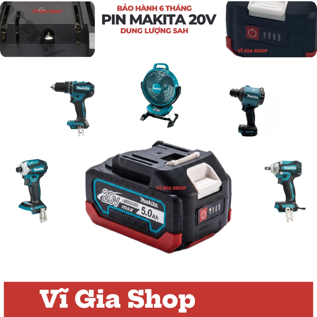 Pin Makita 20V Chống Sốc - Dung lượng 5000mAh - Dòng xả 50A - Bảo Hành 6 Tháng