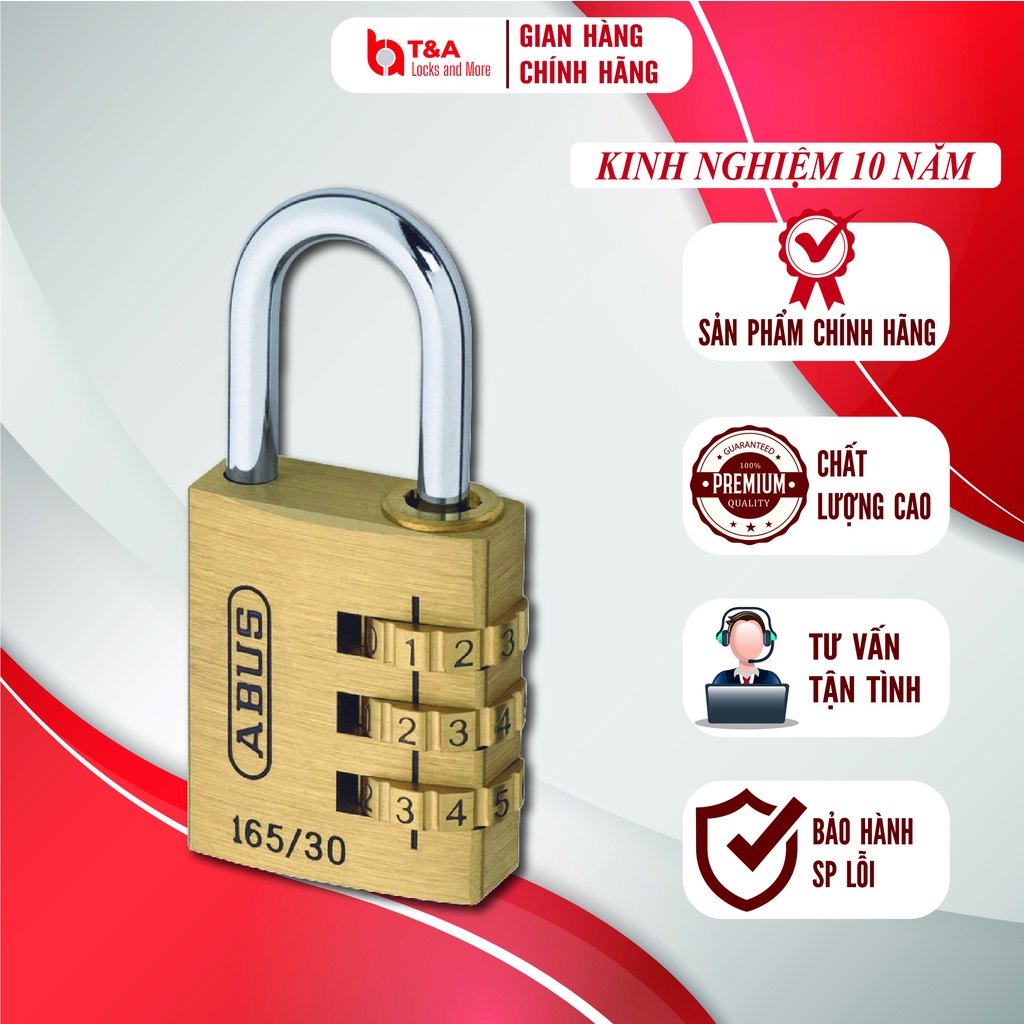 Khoá số đồng cao cấp abus 165/30 3 số thân 30mm