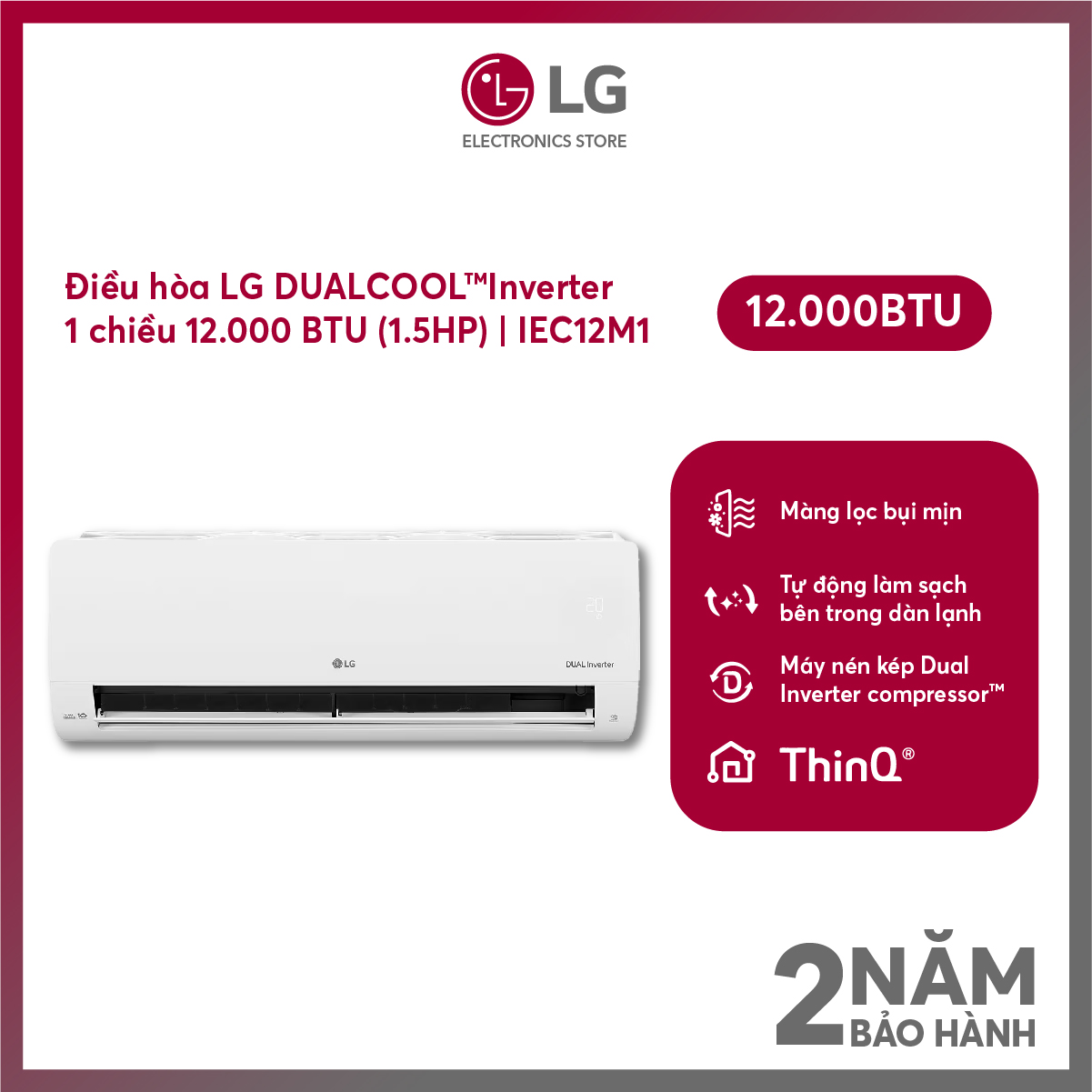 [MODEL 2025][FreeSHIP COD HN + công Lắp nội thành HN] Máy lạnh LG 1 chiều Inverter 12000BTU 1.5HP IE