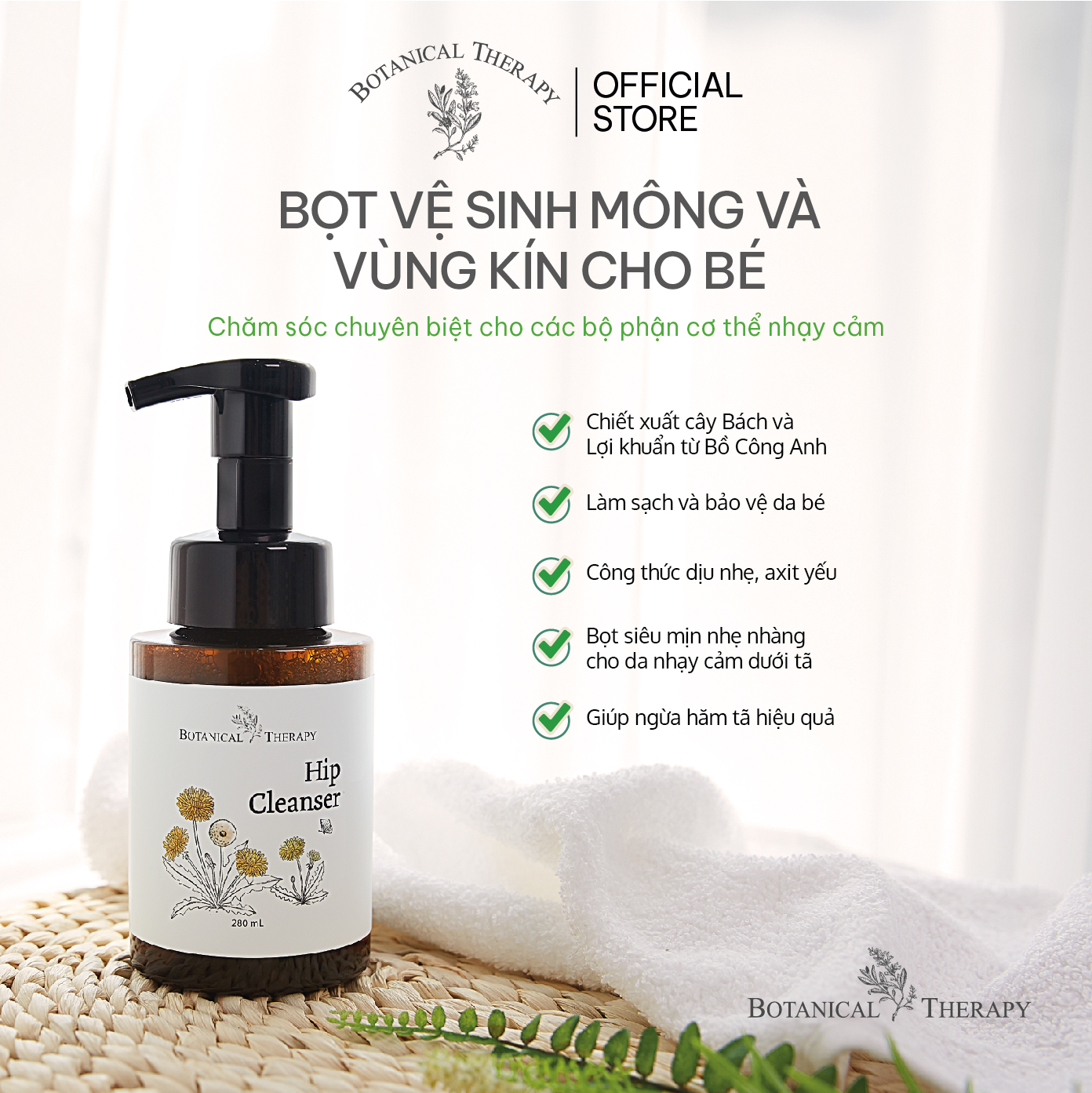 Dung dịch nước rửa vệ sinh em bé botanical therapy 280ml