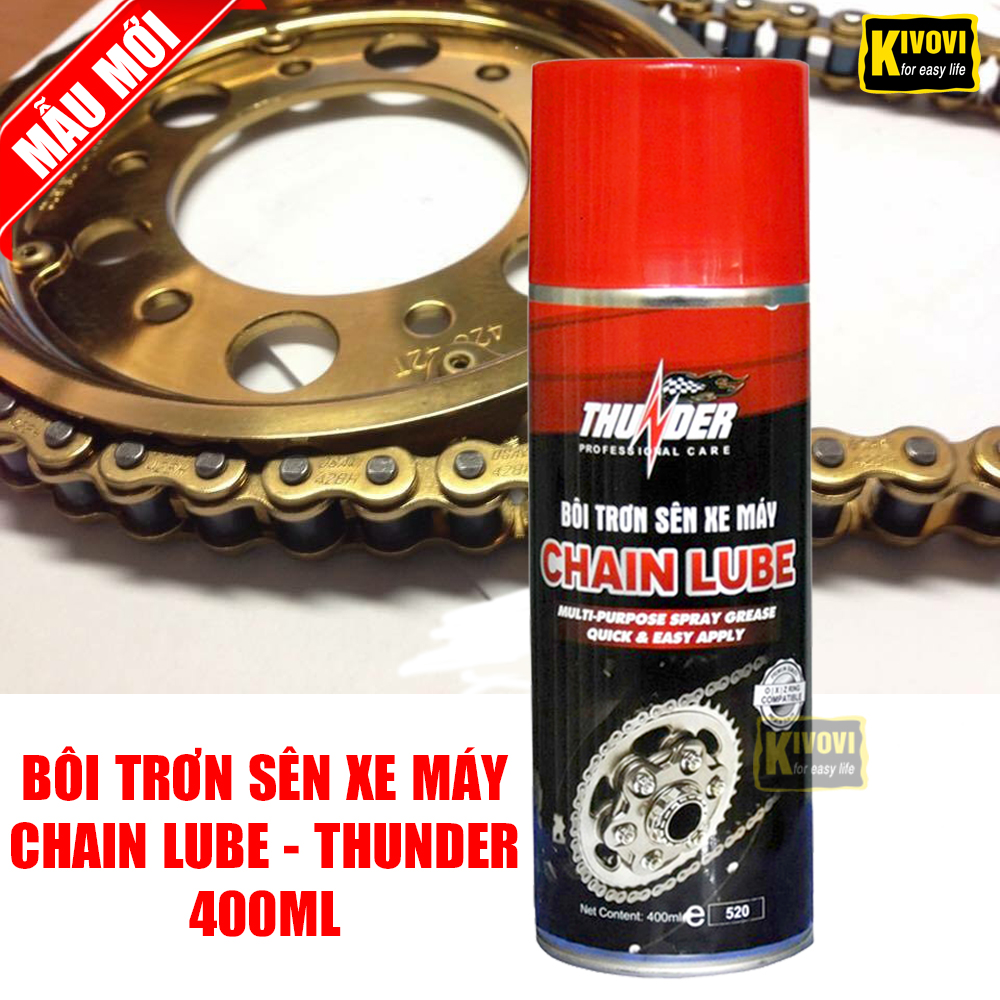 Chai Xịt Bôi Trơn Sên Xe Máy Chống Rỉ Sét Chain Lube Thunder 400ml - Bình Xịt Bôi Trơn Xích Xe, Động Cơ - Kivovi