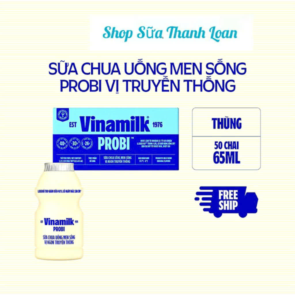 (GIAO HỎA TỐC TẠI HCM) Sữa Chua Uống PROBI Có Đường/ Dưa Gang/ Dâu/ Việt Quốc/ Dứa/ Cam - Lốc 5 Chai 65ml.