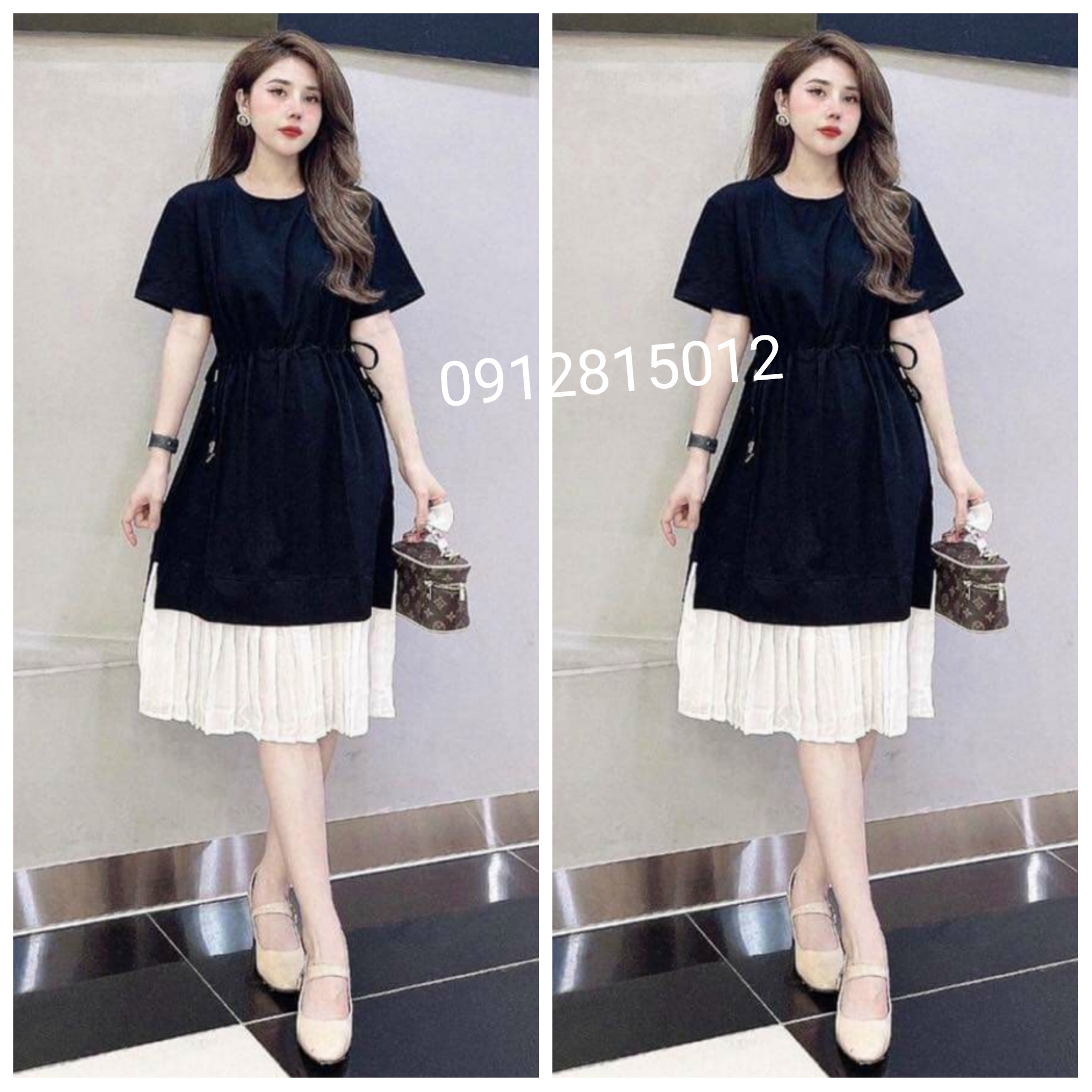 Váy bầu suông- Đầm bầu thắt eo xinh xắn cho mẹ bầu, Váy suông bigsize-đầm bầu công sở phối cổ cách điệu dáng suông Big size