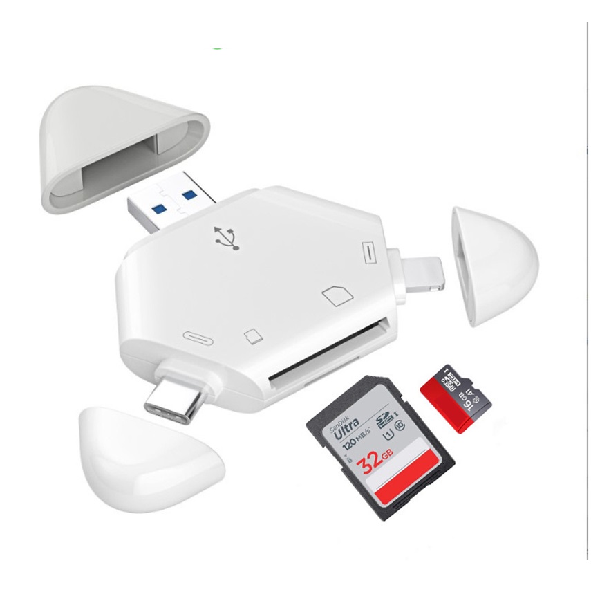  Đầu đọc  đa năng 3in1 Type-C   Lightning   USB - đọc thẻ TF SD lên tới 1TB  Trắng  - Phụ kiện 1986 