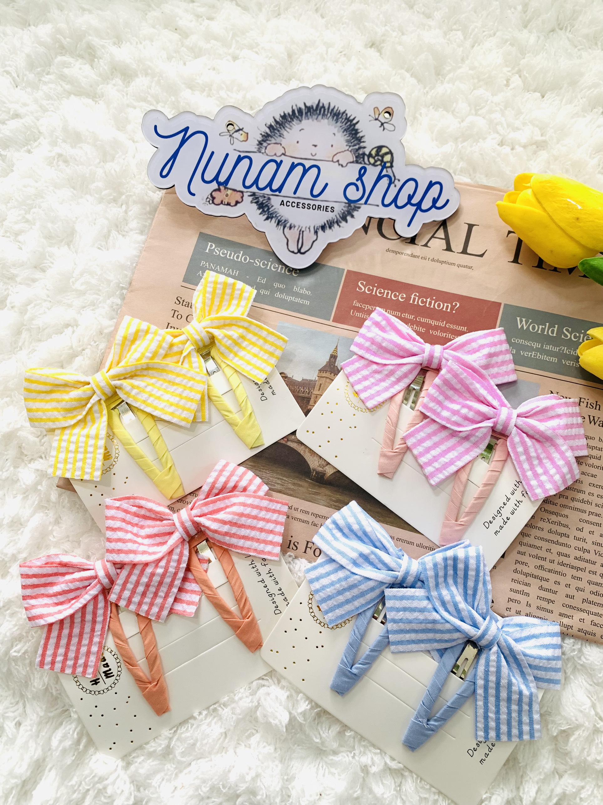 Set 2 - kẹp tóc bấm đan vải phối nơ caro tiểu thư Nunam shop kẹp tóc tiểu thư đẹp cute