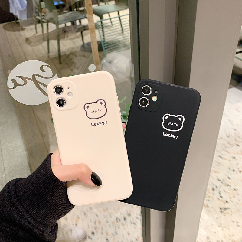 Ốp lưng silicon màu bảo vệ camera bear lucky