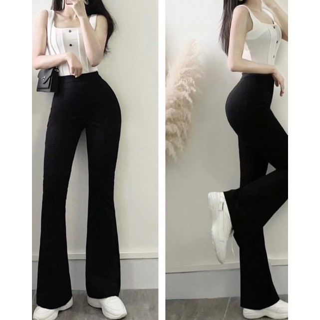 Quần ống loe nữ cạp cao dáng dài, quần legging nữ ôm ống loe tôn dáng
