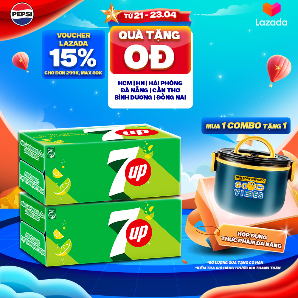 Combo 2 Thùng 24 Lon Nước Ngọt Có Gaz 7Up (320ml/lon)