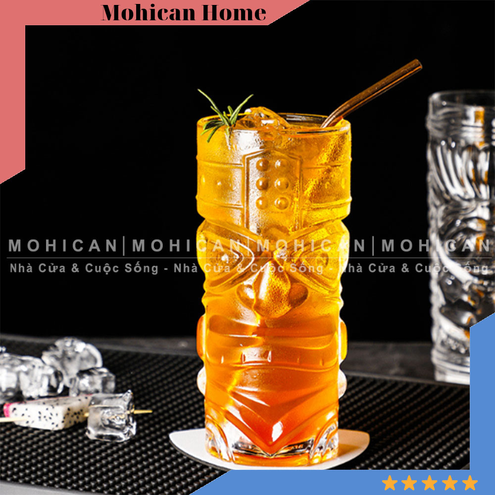 Ly thủy tinh thổ dân Delisoga Tiki Cocktail 410ml, cốc thủy tinh đẹp độc lạ cho nhà hàng Mohican DLSG-DSKB035