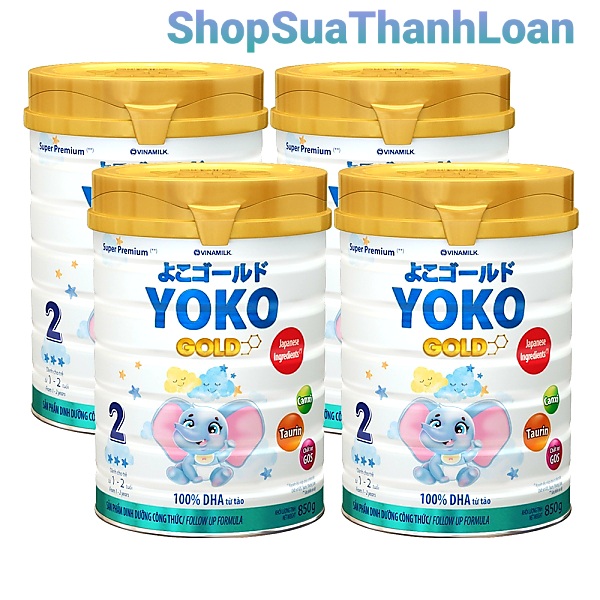 (HSD T5-2025) COMBO 4 LON SỮA BỘT YOKOGOLD 2 850G (CHO TRẺ TỪ 1 - 2 TUỔI).