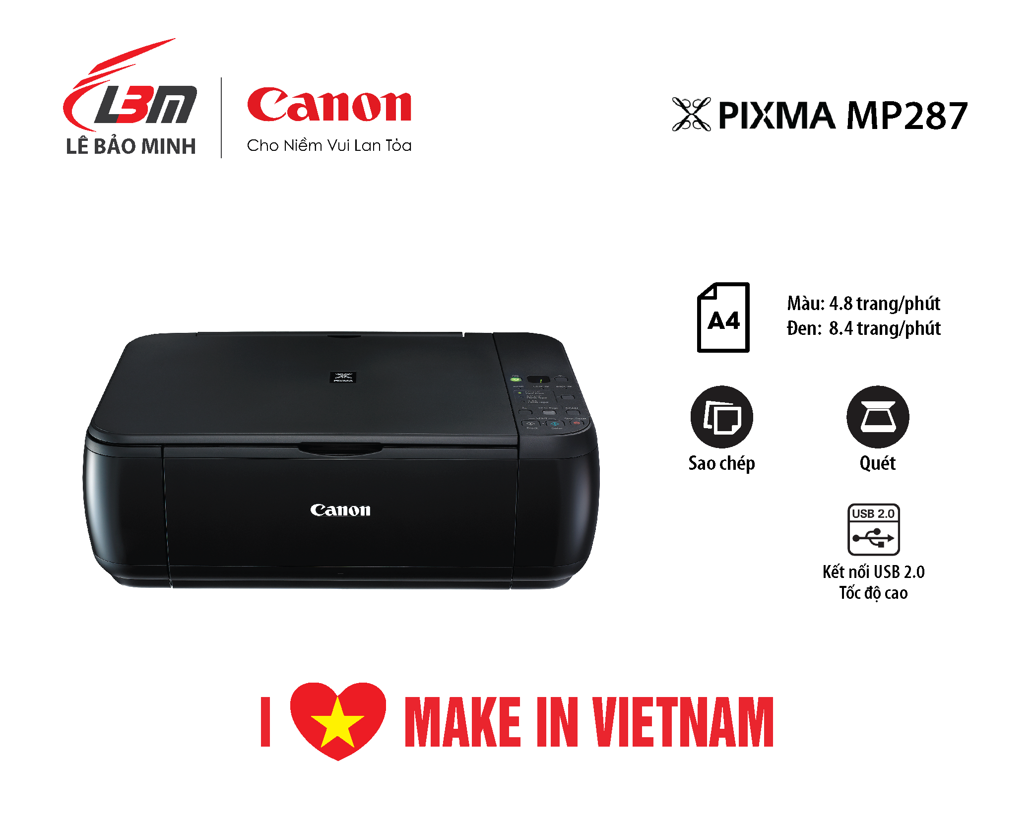 Máy in phun màu canon đa chức năng mp287 - chính hãng lê bảo minh
