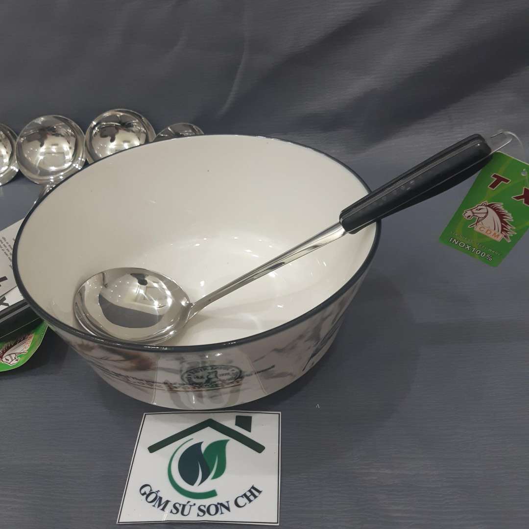 Vá múc canh, muôi múc canh inox cán nhựa đen dài 20cm