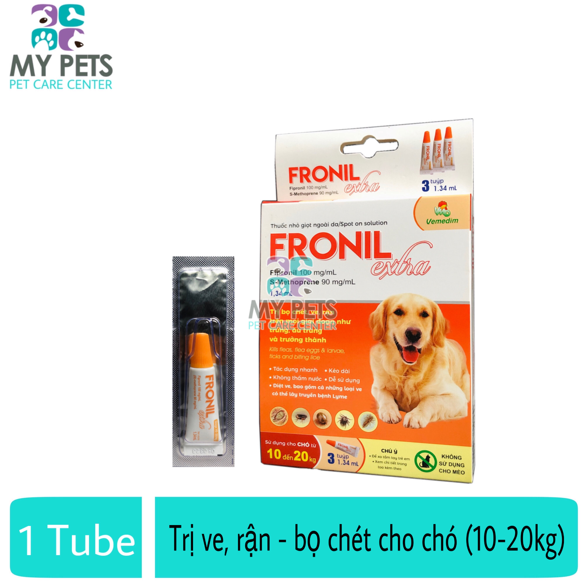 Fronil Extra nhỏ gáy hết ve rận bọ chét cho chó (size 10-20kg) (VMD) - Lẻ 1 tuyp. ( 1 tubes. no box)