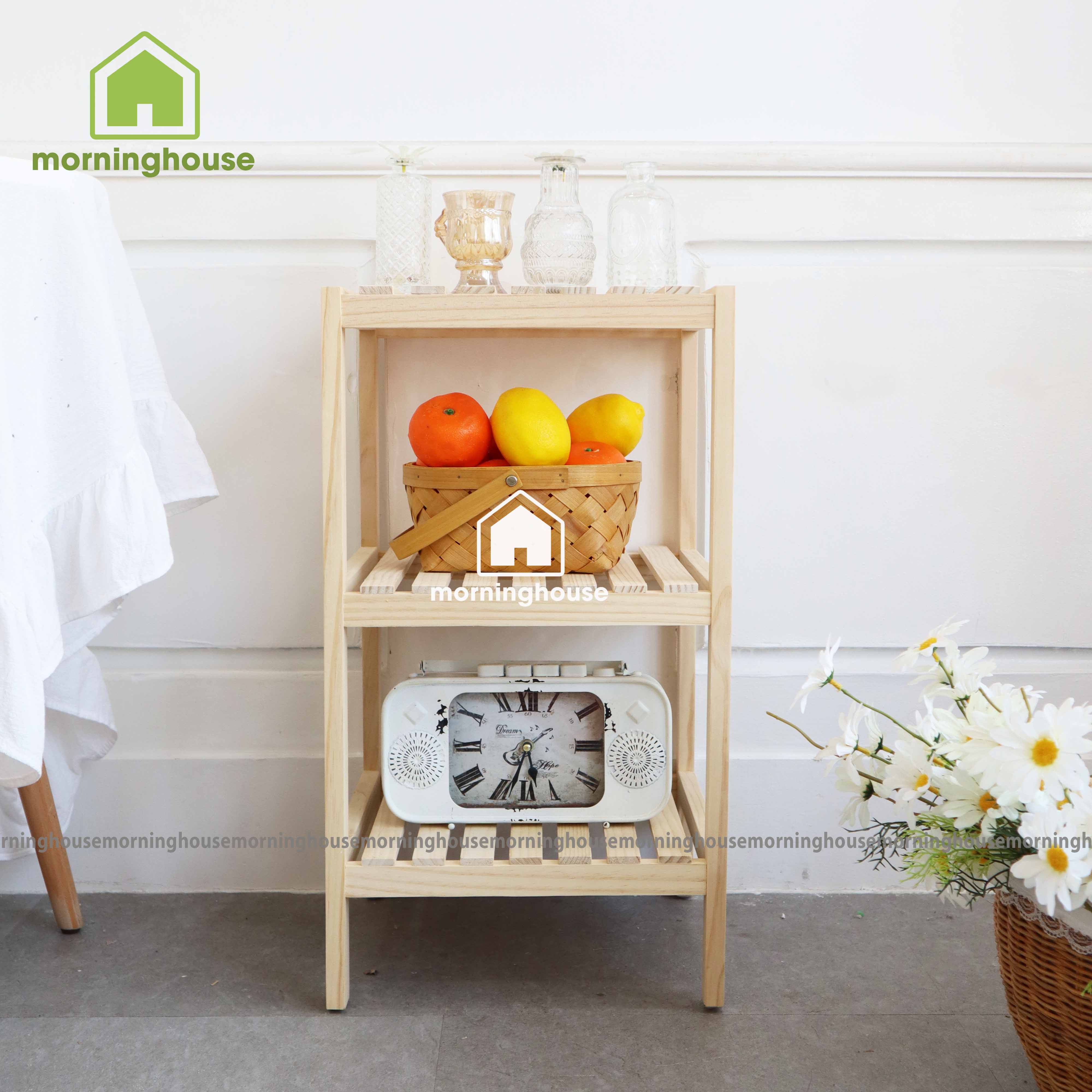 Kệ gỗ decor phòng ngủ Morning House- Kệ vuông 3 tầng làm từ gỗ nguyên khối chắc chắn, tạo không gian ấm cũng