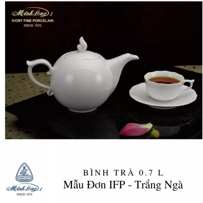 Bình trà 0.7 l - mẫu đơn ifp - trắng ngà