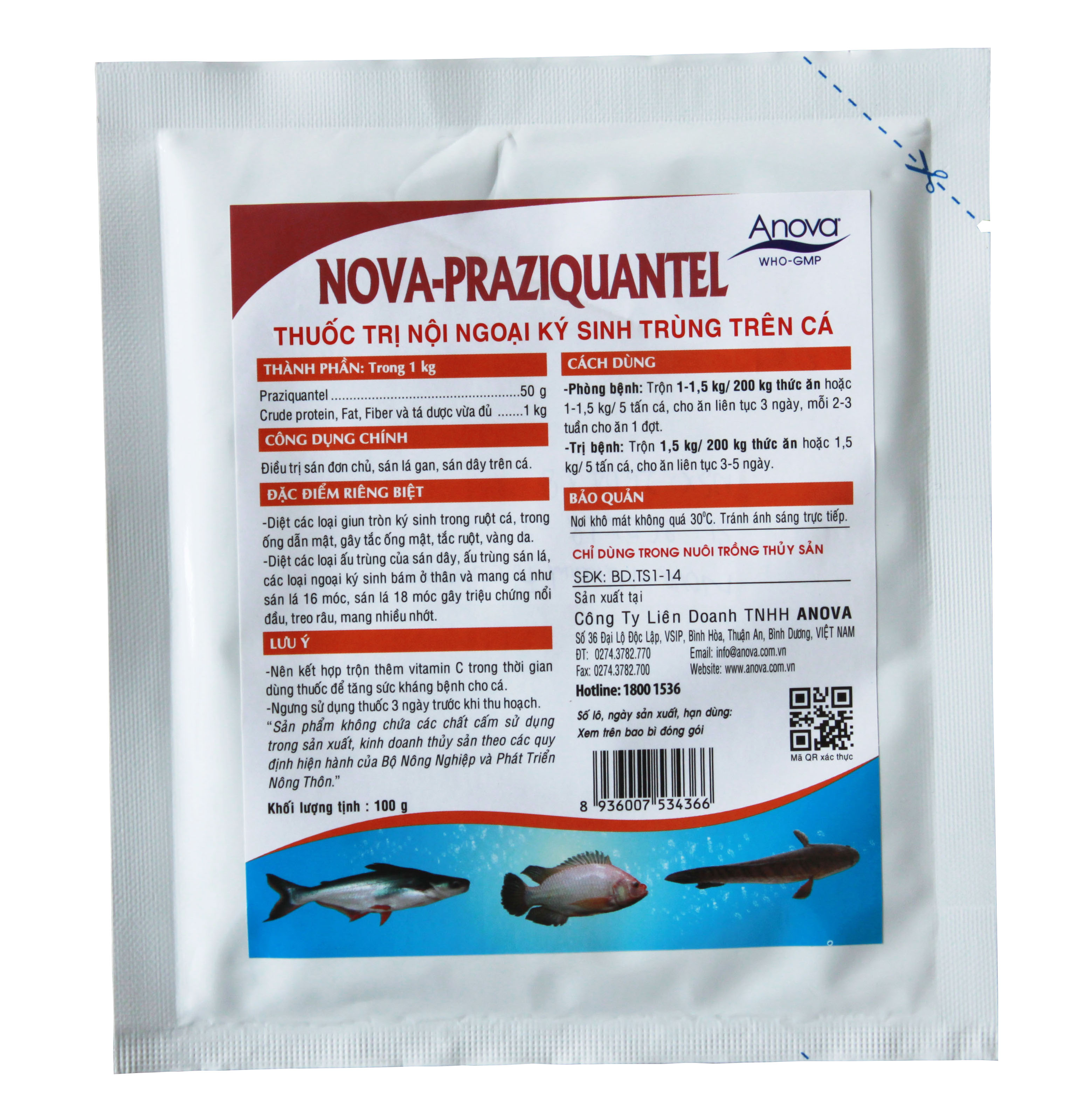 XỔ NỘI-NGOẠI KÝ SINH TRÙNG (GIUN-SÁN-RẬN...CHO CÁ). Gói 100g