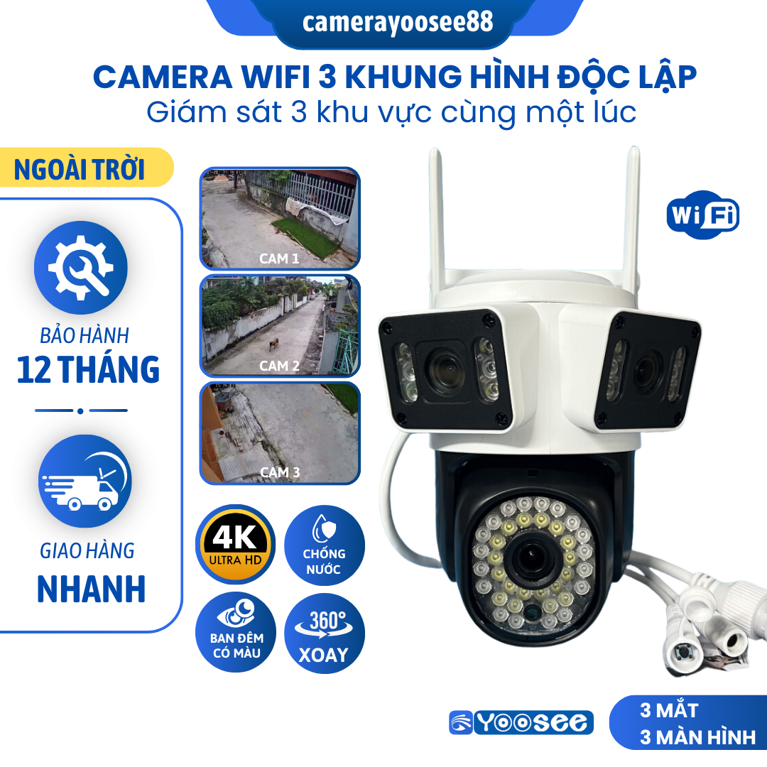 Camera WIFI YOOSEE Chuyên Dụng Ngoài Trời, Độ Phân Giải 9.0MPX 4K, Chống Bụi IP66, Đàm Thoại 2 Chiều, Hỗ Trợ FLASH Ban Đêm Xem Có Màu -BẢO HÀNH 12T