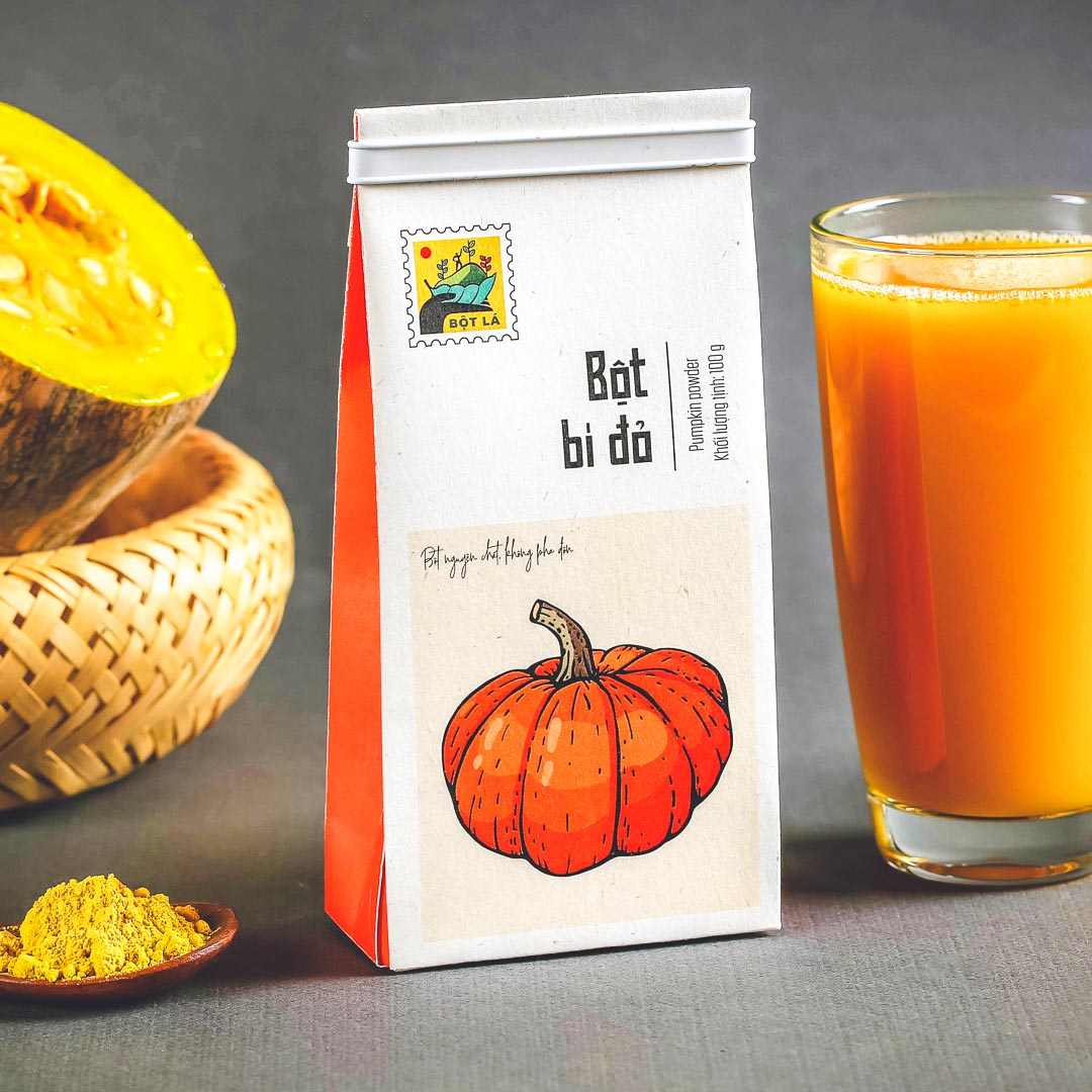 Bột bí đỏ bột lá, 100g, bịch, mẫu hanko
