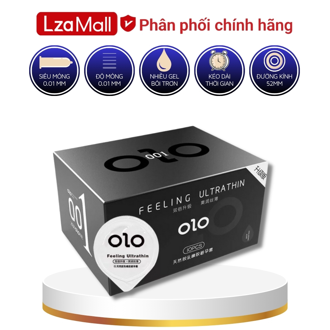 [Che tên sản phẩm] Bao cao su nam olo siêu mỏng 0.01 nhiều gel bôi trơn, gân gai giúp kéo dài thời gian quan hệ, hộp 10 bcs