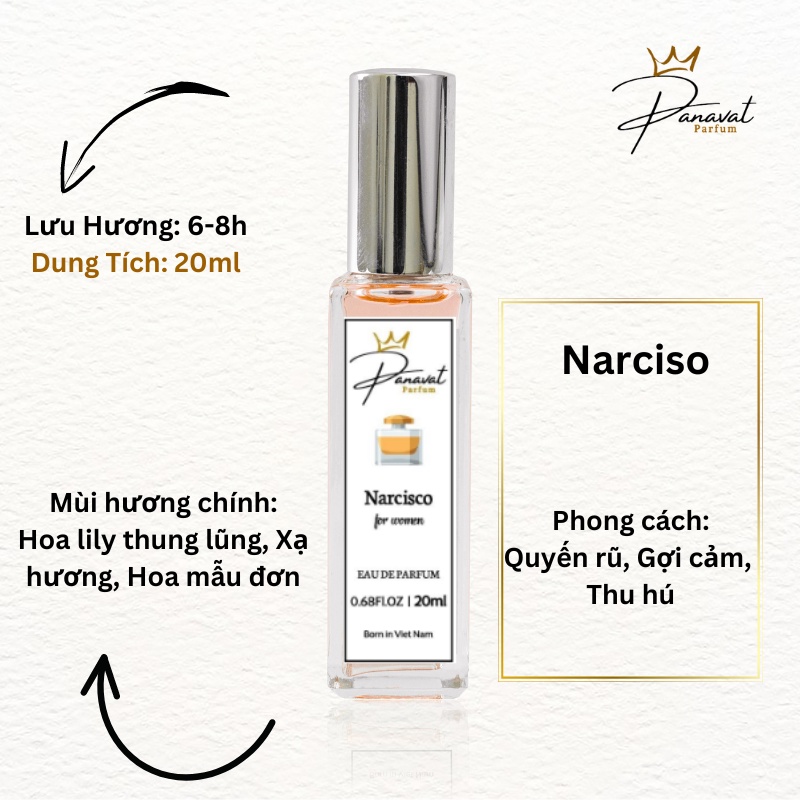 TS33 Tinh Dầu Thơm Narciso Hồng 20ml Chính Hãng Panavat Parfum Hương Nước Hoa Nữ Gợi Cảm Quyến Rũ Ngây Thơ