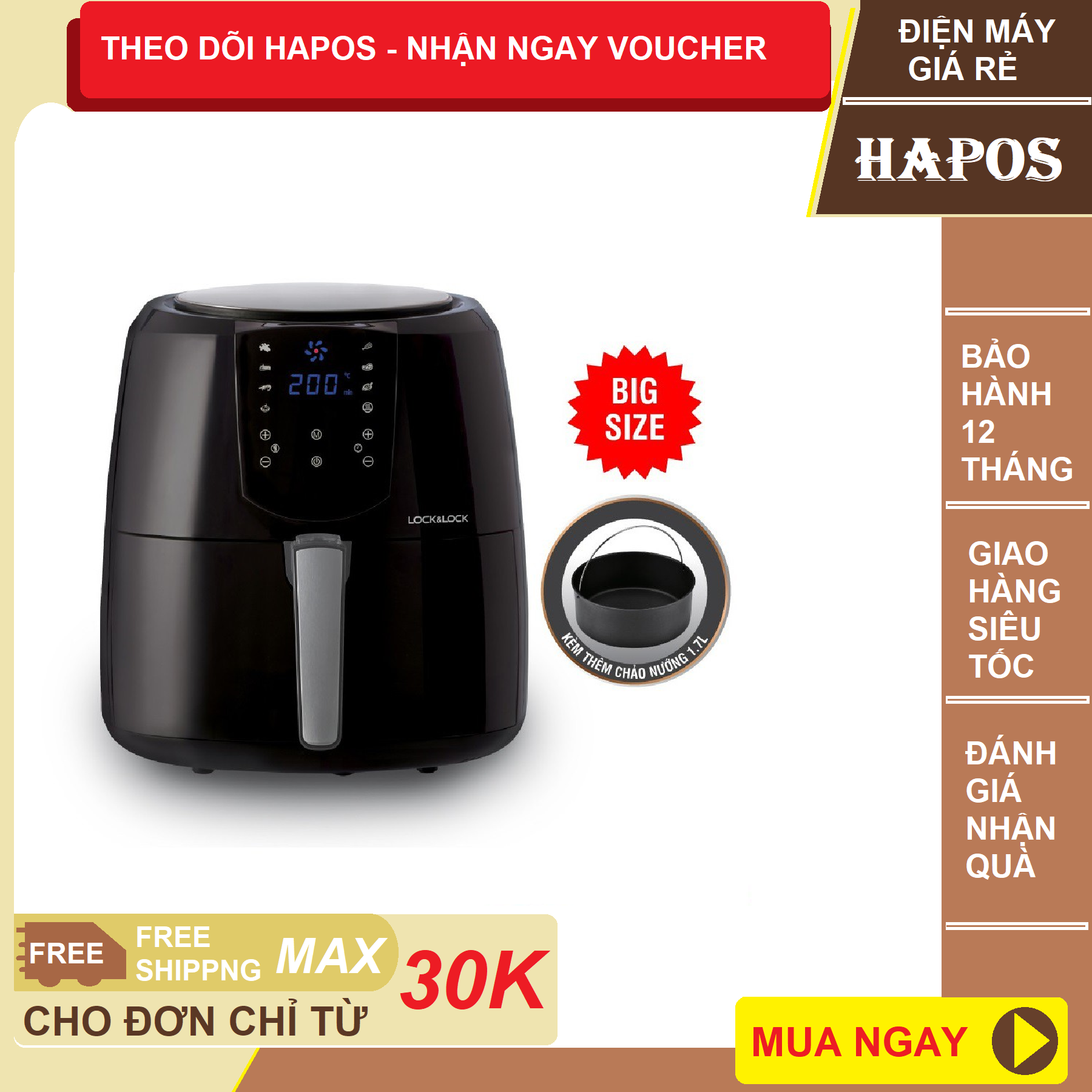 Nồi chiên không dầu lock&lock ejf357blk