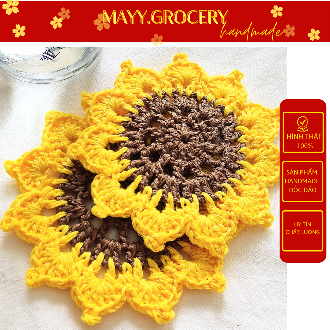 Đế lót cốc, miếng lót ly thấm nước hoa hướng dương handmade từ vải len cực xinh xắn