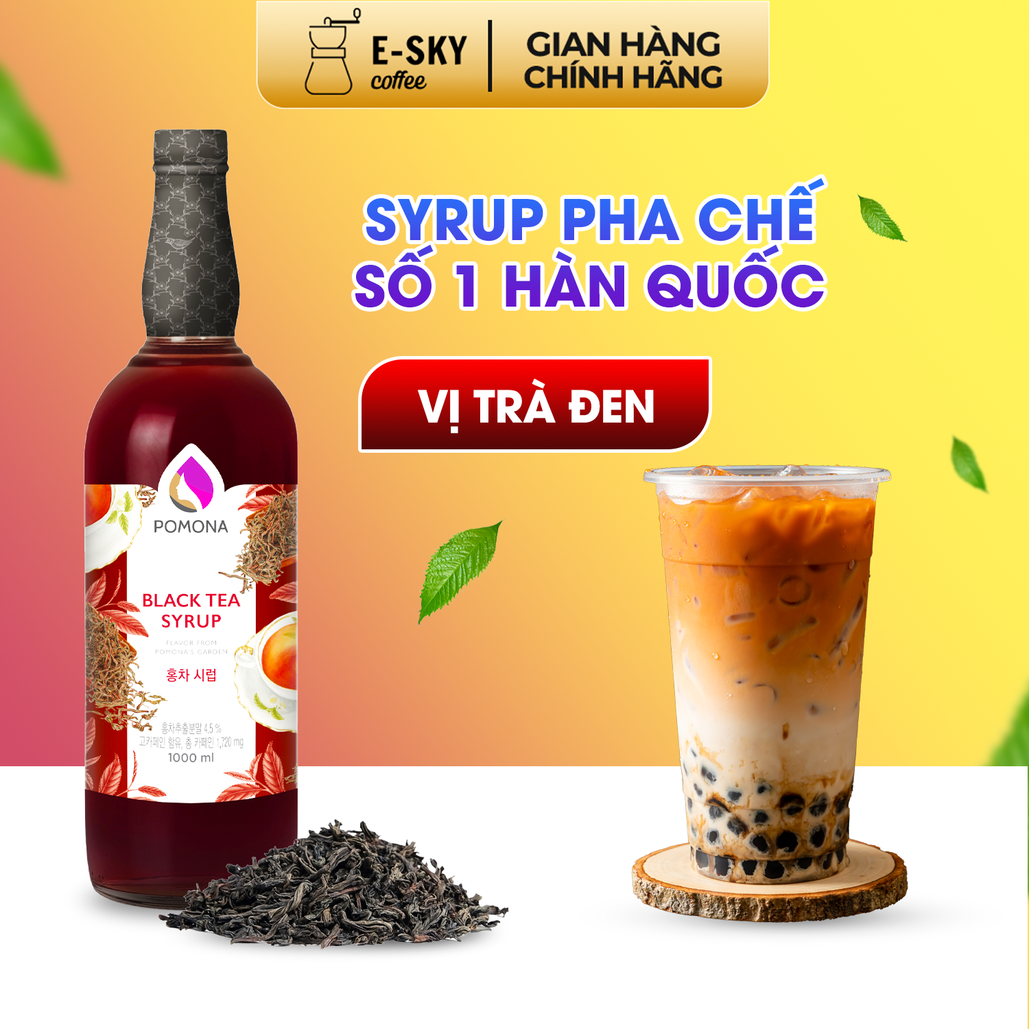 Siro Trà Đen Pomona Black Tea Syrup Nguyên Liệu Pha Chế Hàn Quốc Chai Thủy Tinh 1 lít