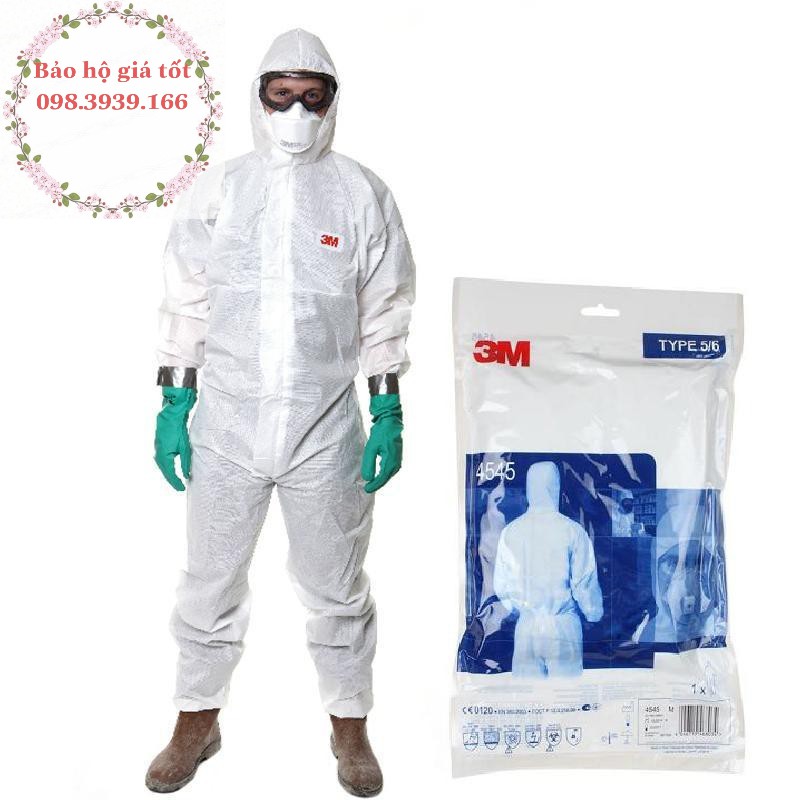 Bộ quần áo bảo hộ 3m 4545 phòng chống hóa chất , phun thuốc trừ sâu, chống độc, phun sơn ....hiệu quả