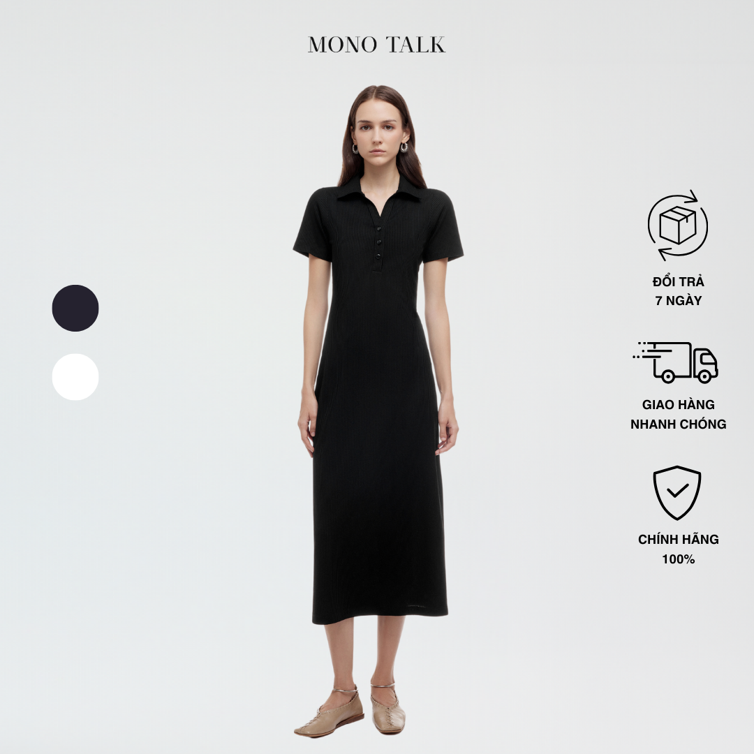 Váy midi cổ polo MONOTALK đính cúc trang trí đồng màu váy dáng dài nữ O10019TK