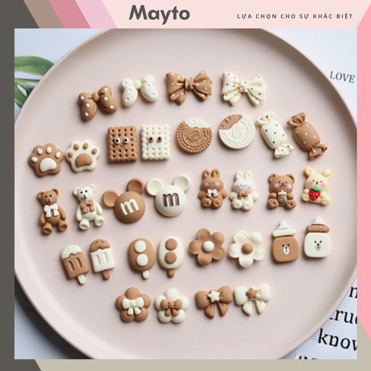Sticker, Charm 3D chủ đề Kem nâu 35 bán lẻ DIY Mayto nhựa cứng gắn Dép Cross, Dép Sục, Cá Sấu JB-250