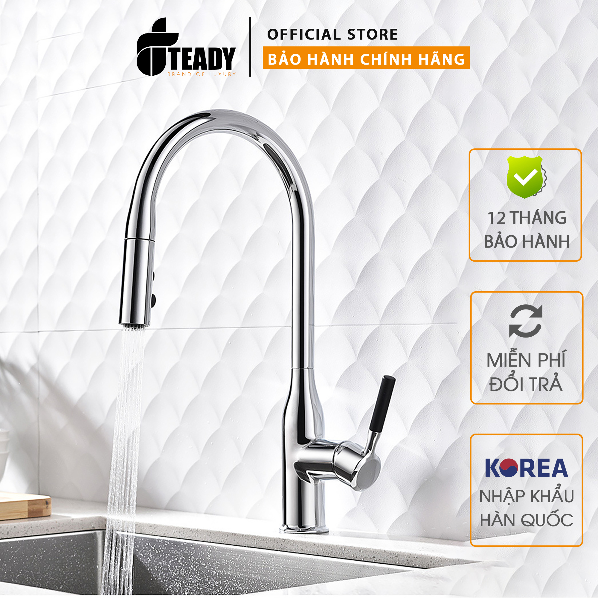 Vòi rửa bát nóng lạnh Teady xoay 360° inox mạ crom/niken VC015 , vòi rửa chén bát nóng lạnh teady chống tĩnh điện, độ bền cao - bảo hành chính hãng 12 tháng