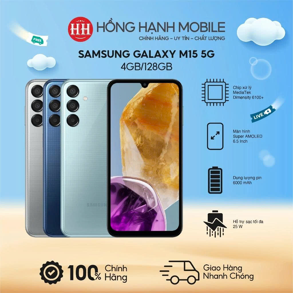  Điện Thoại Samsung Galaxy M15 5G 4GB 128GB - Hàng Chính Hãng 