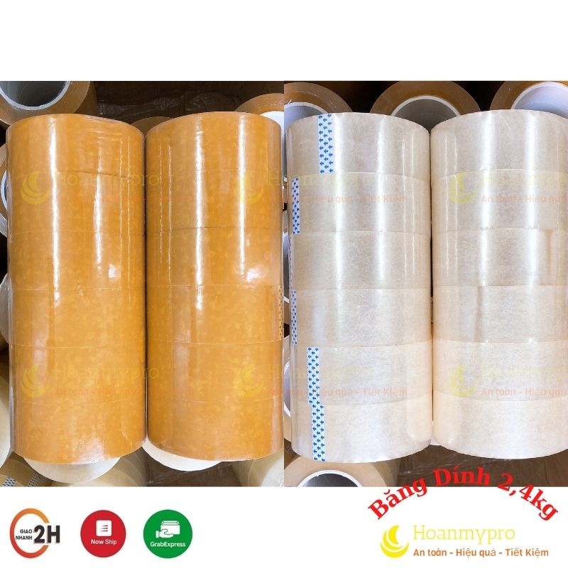 Băng dính 6 cuộn băng keo đóng hàng dán thùng nặng 2,4kg lõi nhựa mỏng baobihoanmypro