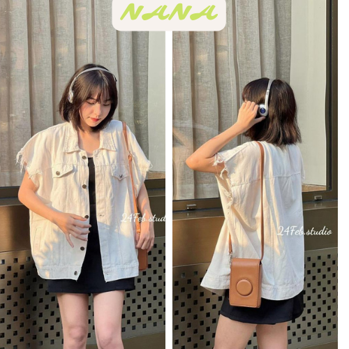 Áo khoác bò DENIM nam nữ from rộng áo không tay sát nách /Áo GILE bò rách túi hộp jean cá tính phong cách Hàn Quốc_nanastore
