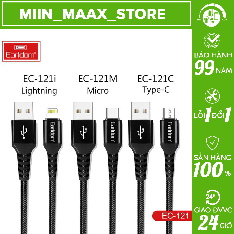🟩miin_maax_store🟩 cáp sạc bọc dù 1m chính hãng earldom ec - 121