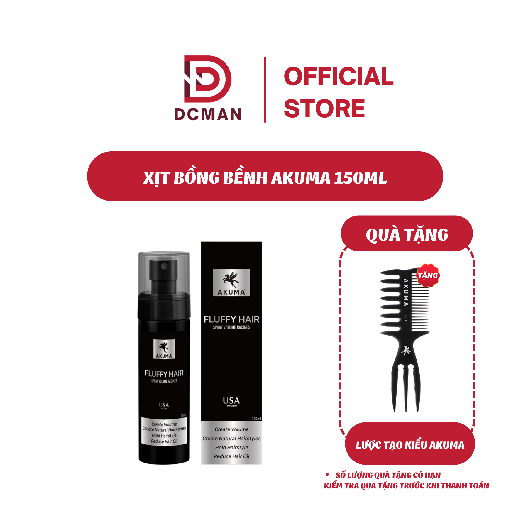  Xịt Tạo Phồng Akuma Fluffy Hair 120Ml Giúp Tóc Bồng Bềnh - Tạo phồng tóc kiềm dầu tốt phù hợp cho cả Nam và Nữ 