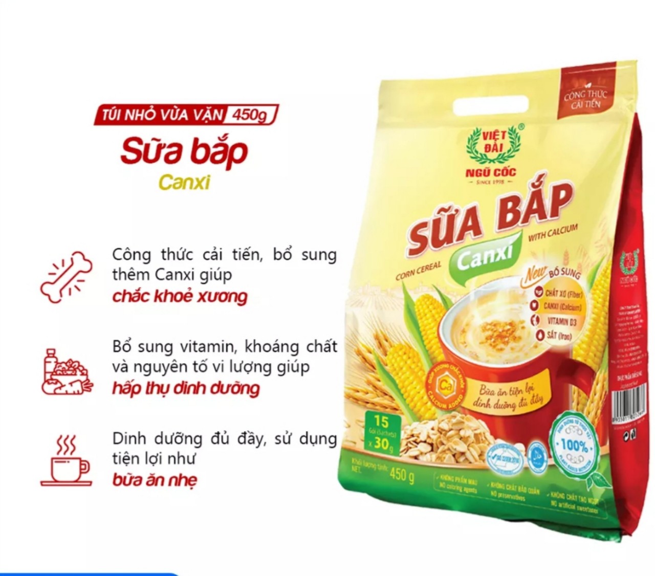Ngũ cốc sữa bắp canxi việt đài 600g