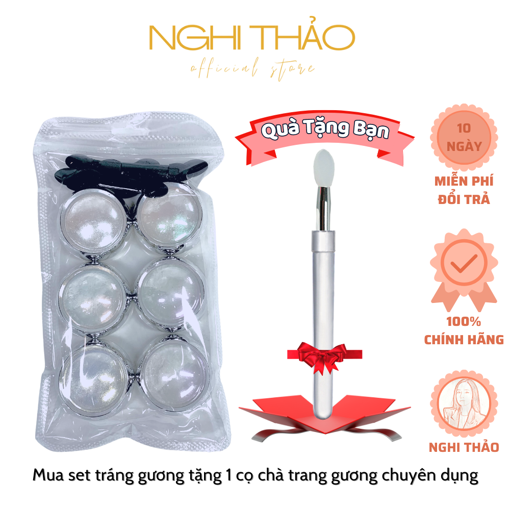 Bột tráng gương nail ánh ngọc trai Nghi Thảo set 6 hũ