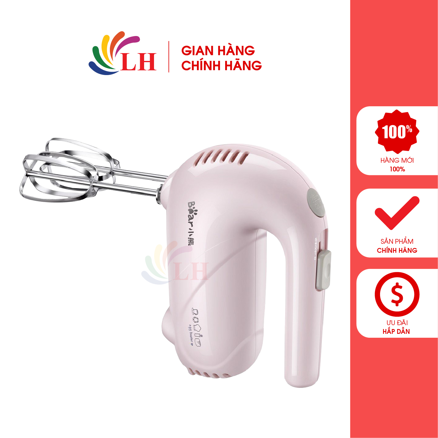Máy đánh trứng Bear DDQ-A01G1 - 5 tốc độ đánh khác nhau, tháo lắp dễ dàng, có hộp đựng