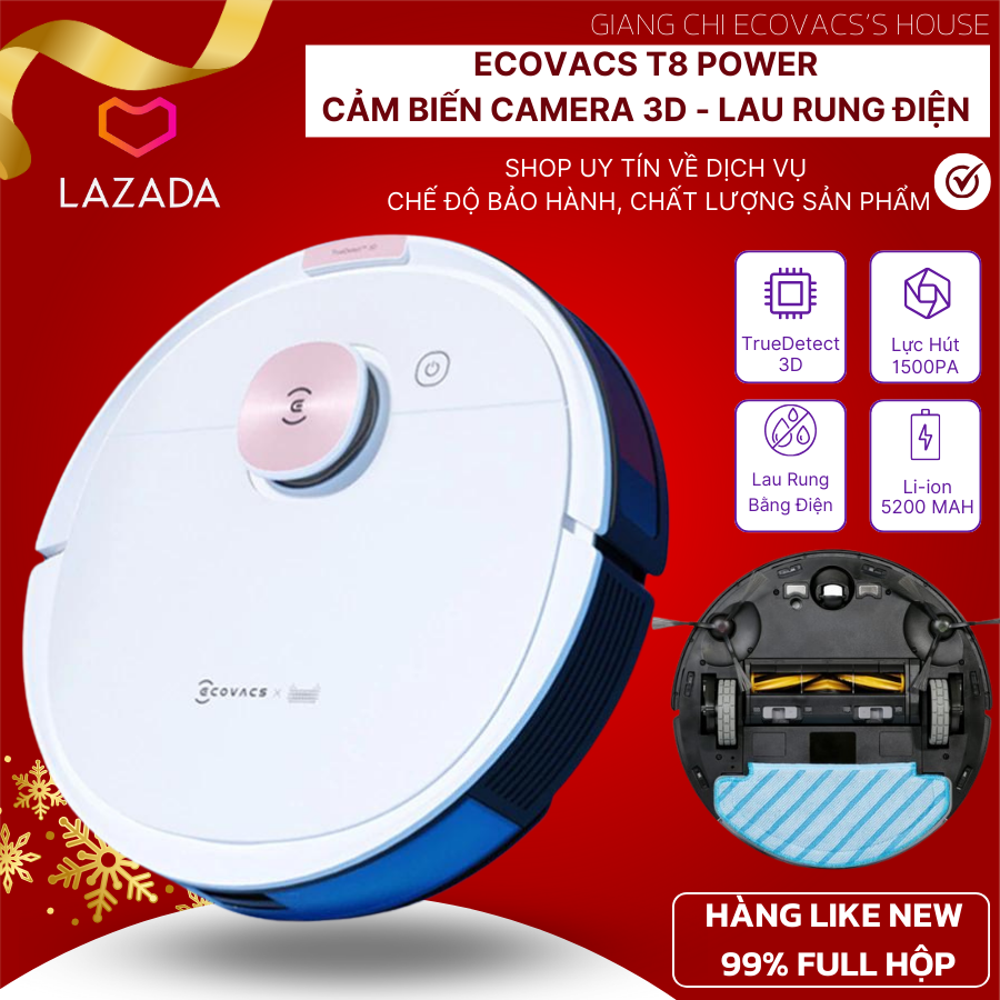 [ Trả góp 0%] robot hút bụi lau nhà - Ecovac Deebot T8 POWER - T8 MAX  - Robot hút bụi lau nhà - HÀNG TRƯNG BÀY 99%  - Camera 3D , Full app - 2 Khay lau rung riêng, tần số quét laze cao, Uy tín tại Giang Chi Ecovac's House