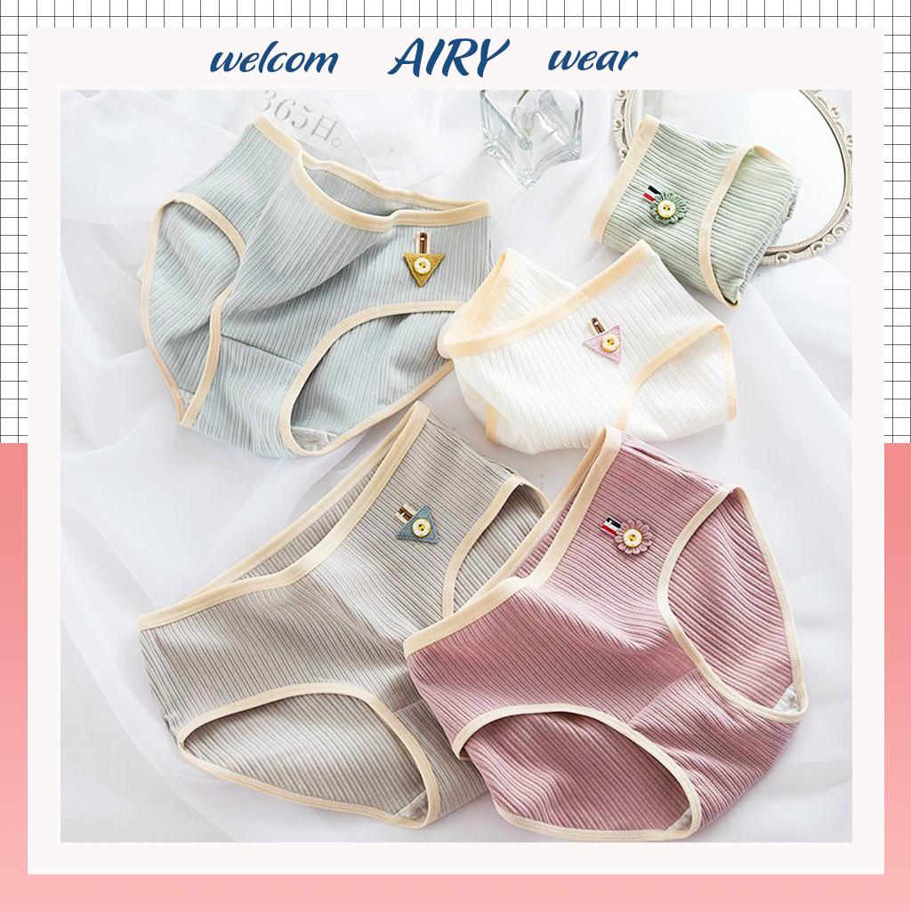 Quần chip nữ tăm tre kháng khuẩn, quần lót cotton gắn huy hiệu hoa cúc mã 103