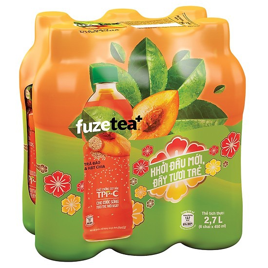 Lốc 6 chai trà đào và hạt chia Fuzetea+ 450ml/ chai