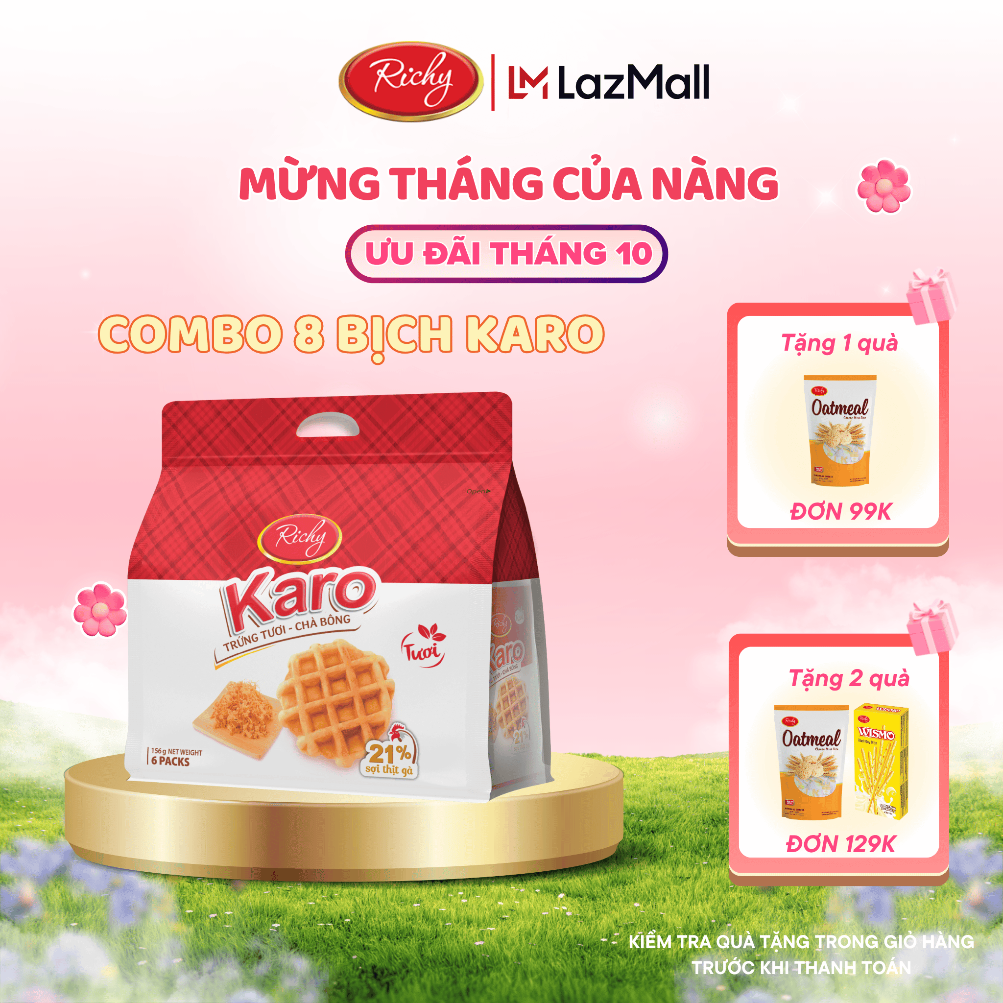 Combo 8 bịch Bánh trứng tươi – chà bông Karo Richy  - date 45 ngày từ NSX, KH cân nhắc khi mua SL lớn