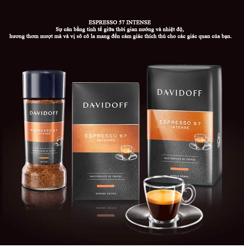 Cà phê nguyên hạt hạng sang Davidoff Café - Espresso 57 - 500g, thượng hạng có nguồn gốc từ các vùng đất trồng cà phê nổi tiếng trên thế giới như Nam Mỹ, Trung và Đông Phi