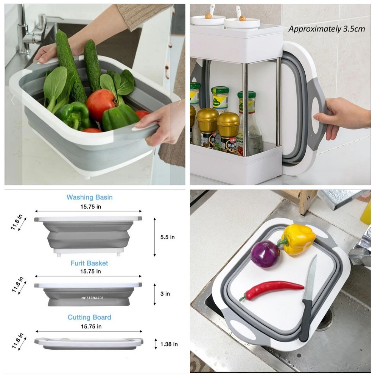 Bộ thớt kèm chậu gấp gọn đa năng thớt gấp gọn đa năng 3in1 - bộ thớt gấp gọn kèm thau rổ rửa hoa quả tiện lợi chậu gấp gọn kèm thớt thông minh