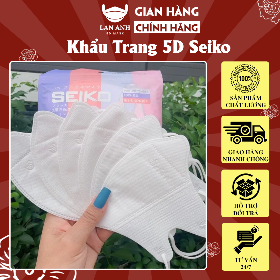 400 Chiếc Khẩu Trang 5D Seiko Kháng Khuẩn, Ngừa Bụi - Khẩu Trang Y Tế Thiết Kế Ôm Sát, Dễ Thở, Không Lem Son