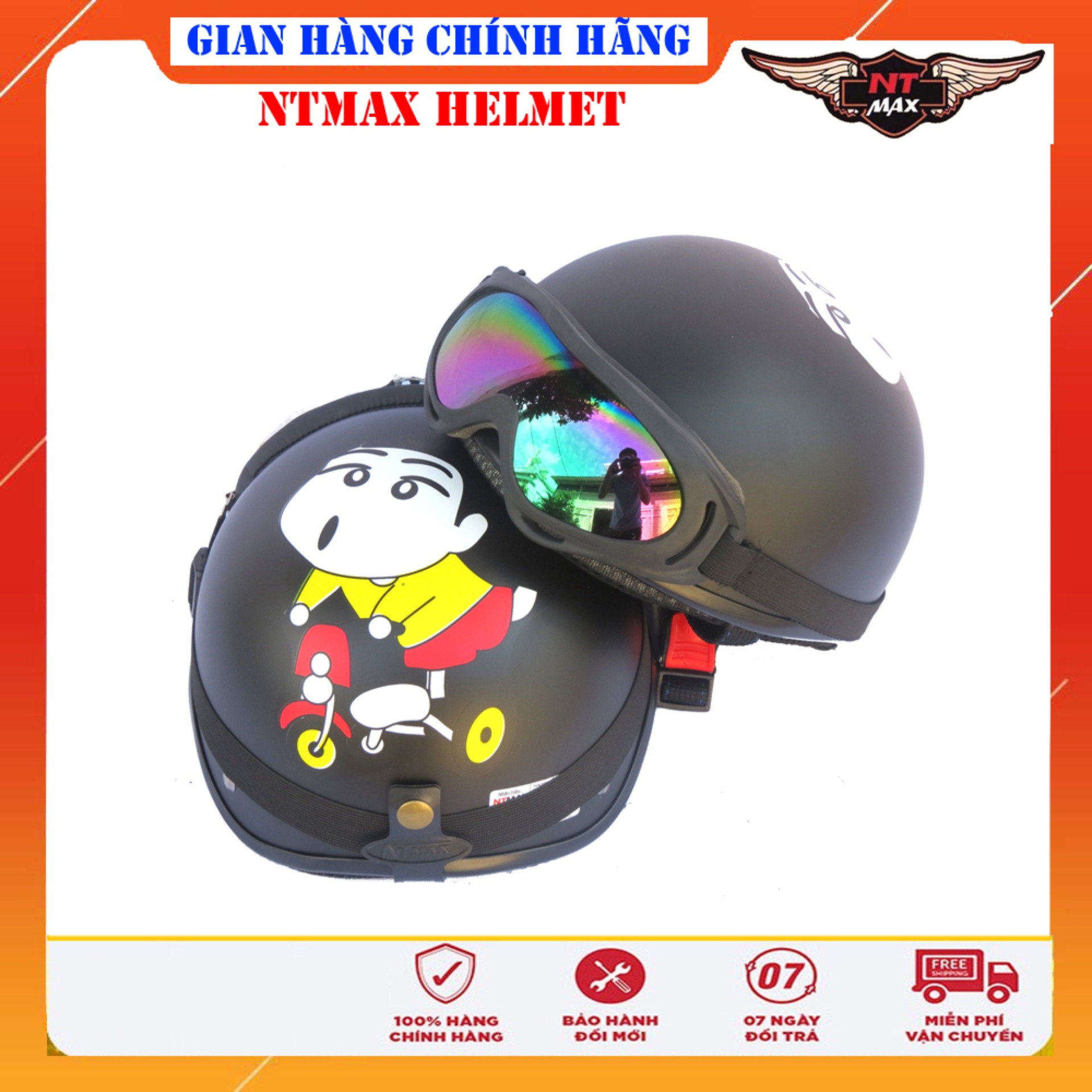 Mũ bảo hiểm NTMAX 1/2 Shin bút chì siêu cute kính phi công hoặc uv400