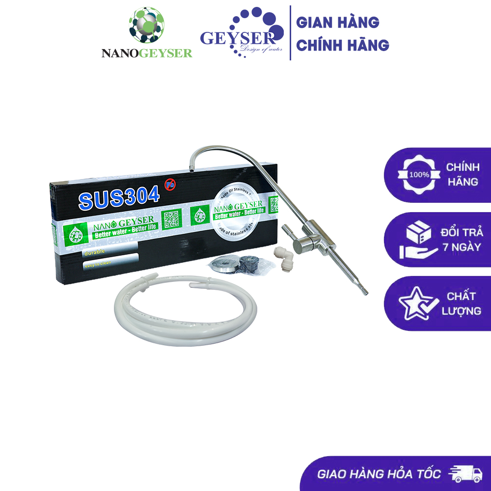 Vòi máy lọc nước, Vòi máy lọc nước inox 304 Nano Geyser, Tặng kèm dây và cút nối nhanh